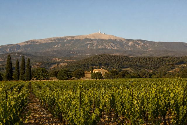 Le mont Ventoux au-dessus des vignes du Vaucluse